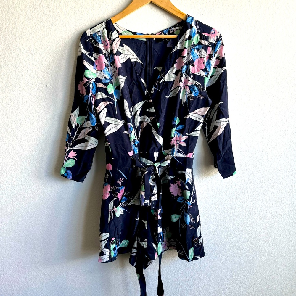 Yumi Kim 100% Silk Liz Romper in Fairytale Midnight 3/4 Sleeve Tie Waist Size S